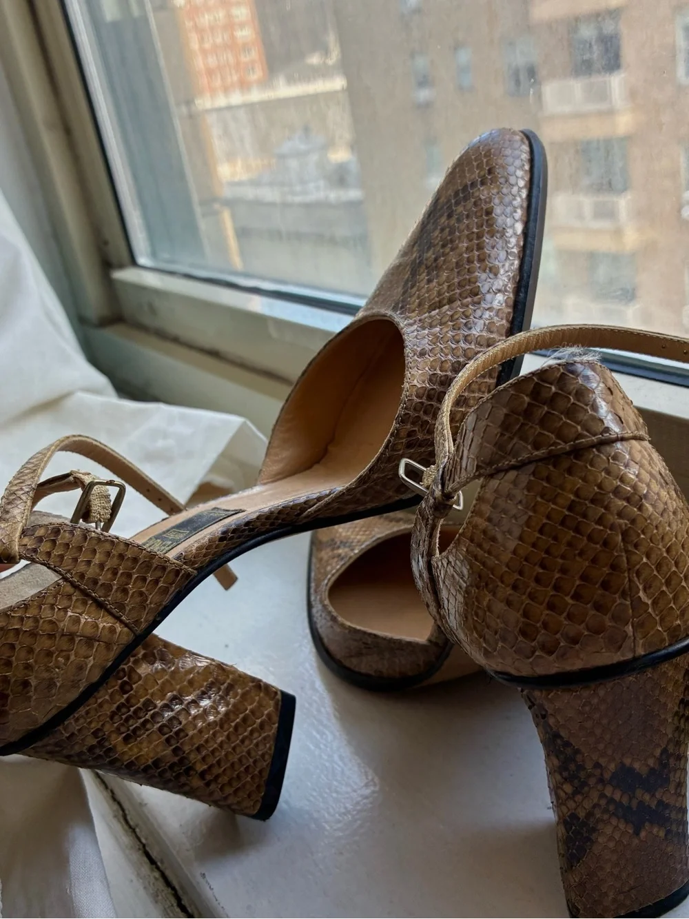 Fendi Brown Snakeskin Pointed-Toe Ankle-Strap Pumps